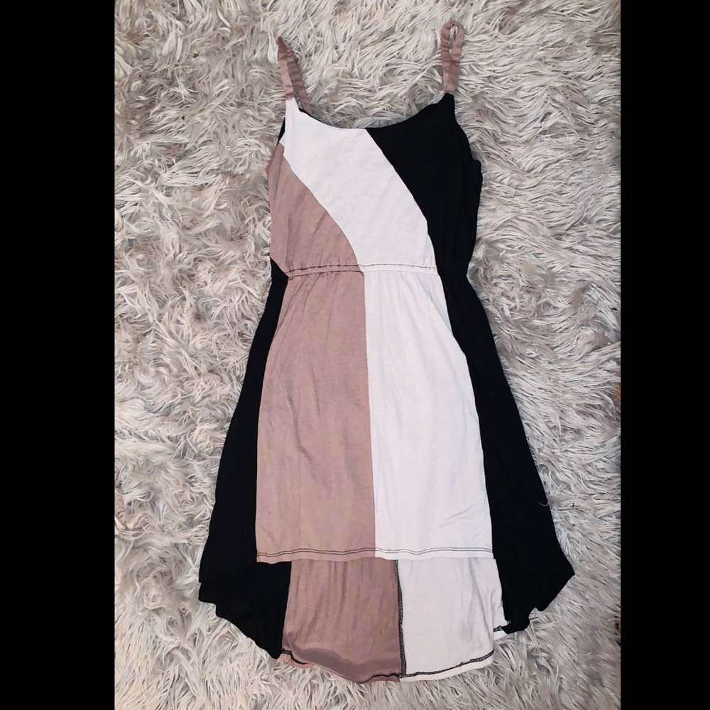 Black tan cream color block dress